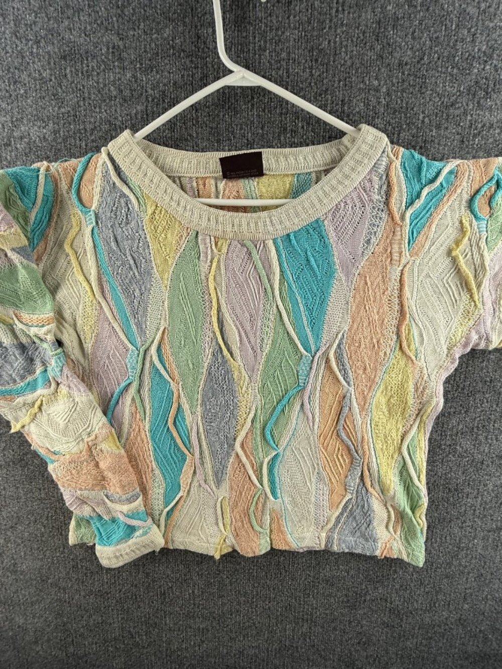 Coogi Easter Pastels Cable Knit Geometric Large Sweater Australia Pullover Adult